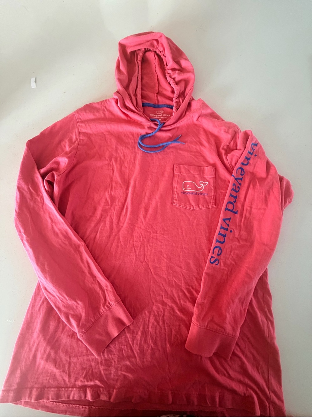 Vineyard Vines Men's Coral Pink Long-Sleeve Hooded T-Shirt